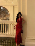 Sheath V Neckline Red Floral Ankle Length Prom Dresses Birthday Dress SD418