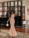 Sheath Sweetheart Sequin Lace Long Prom Dresses Evening Dress SD419