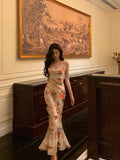 Sheath Spaghetti Straps Floral Ankle Length Prom Dresses Birthday Dress SD422