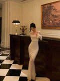 Sheath Off The Shoulder Long Sleeves Lace Prom Dresses Evening Dress SD426