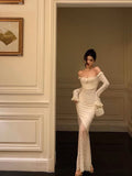 Sheath Off The Shoulder Long Sleeves Lace Prom Dresses Evening Dress SD426