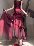 Sheath Spaghetti Straps Burgundy Long Party Dresses Birthday Outfits SD434 HZ0628