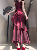 Sheath Spaghetti Straps Burgundy Long Party Dresses Birthday Outfits SD434 HZ0628