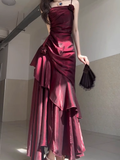 Sheath Spaghetti Straps Burgundy Long Party Dresses Birthday Outfits SD434 HZ0628