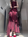 Sheath Spaghetti Straps Burgundy Long Party Dresses Birthday Outfits SD434 HZ0628