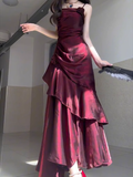 Sheath Spaghetti Straps Burgundy Long Party Dresses Birthday Outfits SD434 HZ0628