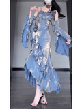 Sheath Spaghetti Straps Blue Long Party Dresses Birthday Outfits SD435