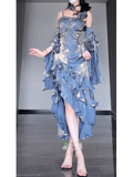 Sheath Spaghetti Straps Blue Long Party Dresses Birthday Outfits SD435