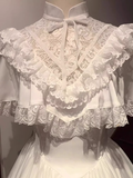 Ball Gown High Neckline Floral ivory Lace Party Dresses Birthday Outfits With Short Sleeves SD449