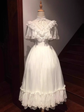 Ball Gown High Neckline Floral ivory Lace Party Dresses Birthday Outfits With Short Sleeves SD449