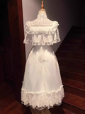 Ball Gown High Neckline Floral ivory Lace Party Dresses Birthday Outfits With Short Sleeves SD449