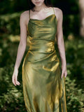 Sheath Spaghetti Straps Green Shiny Prom Dresses Birthday Outfits SD471