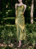 Sheath Spaghetti Straps Green Shiny Prom Dresses Birthday Outfits SD471