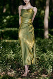 Sheath Spaghetti Straps Green Shiny Prom Dresses Birthday Outfits SD471