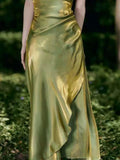 Sheath Spaghetti Straps Green Shiny Prom Dresses Birthday Outfits SD471