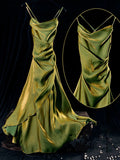 Sheath Spaghetti Straps Green Ankle Length Prom Dresses Birthday Outfits SD472