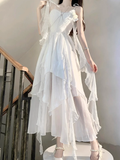 A line Spaghetti Straps Chiffon White Ankle length Birthday Dresses Birthday Outfits SD516