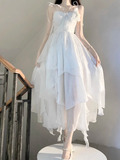 A line Spaghetti Straps Chiffon White Ankle length Birthday Dresses Birthday Outfits SD516