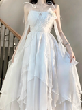 A line Spaghetti Straps Chiffon White Ankle length Birthday Dresses Birthday Outfits SD516