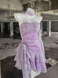 Sheath Spaghetti Straps Short Lilac Cocktail Dresses Birthday Outfits SD533 HZ0628