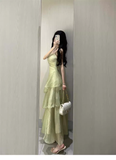 Retro Sheath Spaghetti Straps Sage Green Ruffles Party Beach Dresses Birthday Outfits SD556