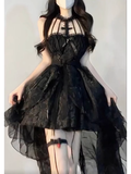 High Low High Neckline Black Ruffles Party Beach Dresses Birthday Outfits SD559