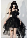 High Low High Neckline Black Ruffles Party Beach Dresses Birthday Outfits SD559