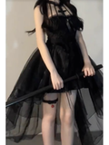 High Low High Neckline Black Ruffles Party Beach Dresses Birthday Outfits SD559