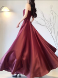 A line Spaghetti Straps Burgundy Long Party Prom Dresses Birthday Outfits SD561