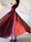 A line Spaghetti Straps Burgundy Long Party Prom Dresses Birthday Outfits SD561