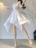 High Low Straps White Chiffon Party Prom Dresses Birthday Outfits SD563
