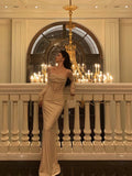 Sheath Spaghetti Straps Lace Long Prom Dresses Birthday Outfits With Gloves SD586