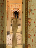 Sheath Spaghetti Straps Lace Long Prom Dresses Birthday Outfits With Gloves SD586