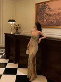Sheath Strapless Floral Slit Long Prom Dresses Birthday Outfits SD592