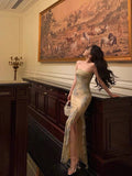 Sheath Strapless Floral Slit Long Prom Dresses Birthday Outfits SD592