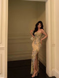 Sheath Strapless Floral Slit Long Prom Dresses Birthday Outfits SD592