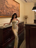 Sheath Strapless Floral Slit Long Prom Dresses Birthday Outfits SD592