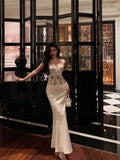 Mermaid Sweetheart Straps White Floral Long Satin Prom Dresses Birthday Outfits SD604