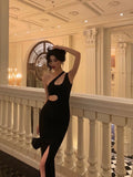 Sheath One Shoulder Straps Black Slit Long Prom Dresses Birthday Outfits SD610