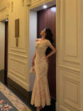 Mermaid Off The Shoulder Lace Floral Long Prom Dresses Birthday Outfits SD611