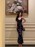 Sheath Spaghetti Straps Floral Grape Butterfly Fold Long Prom Dresses Birthday Outfits SD612