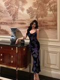 Sheath Spaghetti Straps Floral Grape Butterfly Fold Long Prom Dresses Birthday Outfits SD612