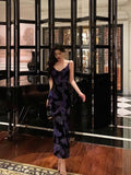 Sheath Spaghetti Straps Floral Grape Butterfly Fold Long Prom Dresses Birthday Outfits SD612
