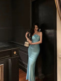 Sheath Halter Blue Fold Long Prom Dresses Birthday Outfits SD615