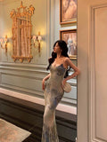 Sheath Spaghetti Straps Oil Painting Long Prom Dresses Birthday Outfits SD617