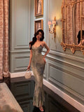 Sheath Spaghetti Straps Oil Painting Long Prom Dresses Birthday Outfits SD617