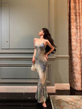 Sheath Spaghetti Straps Oil Painting Long Prom Dresses Birthday Outfits SD617