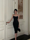 Sheath Spaghetti Straps Sleeveless Black Knee Length Prom Dresses Birthday Outfits SD618