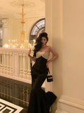 Mermaid Strapless Sleeveless Black Ankle Length Ruffle Prom Dresses Birthday Outfits SD623
