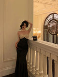 Mermaid Strapless Sleeveless Black Ankle Length Ruffle Prom Dresses Birthday Outfits SD623